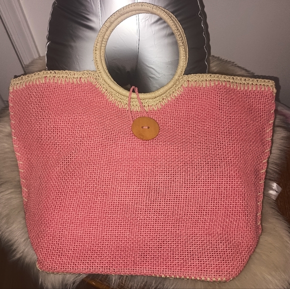 Stylish Pink Woven Tote Bag - Picture 3 of 4